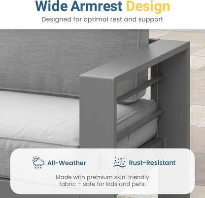 Wisteria Lane Metal Patio Furniture Sofa, All-Weather Outdoor Armchairs Set of 2 with Upgraded Cushions, Weather-Resistant Heavy Duty Modern Outdoor Chairs for Garden, Balcony, Backyard, Dark Grey