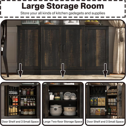 Buffet Cabinet with Storage,59" Large Farmhouse Sideboard Buffet Cabinet with Doors,Kitchen Buffet Storage Cabinet with Adjustable Shelves,Bar Station Table for Kitchen,Dining Room,Living Room