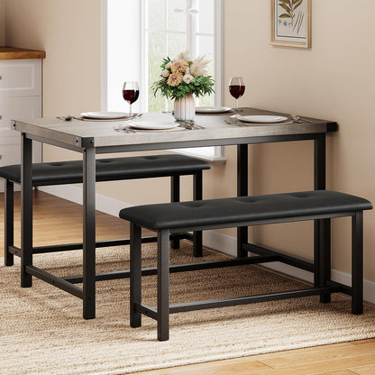 GAOMON Dining Table Set for 4, Kitchen Table with 2 Upholstered Benches, 3 Piece Dining Room Table Set, Rectangular Space Saving Kitchen Table Set for Apartment, Studio, Home, Rustic Gray