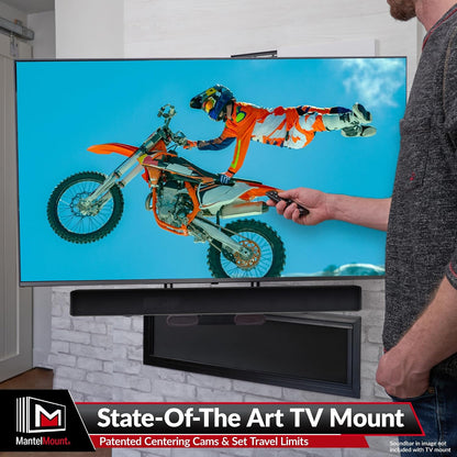 MantelMount MM815 Motorized Remote Control Pull Down TV Mount with Automated Swivel | Above Fireplace Mount for TVs 45"-90" Up to 115 lbs | RF Remote Control & Favorite Memory Positions