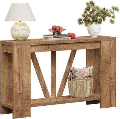 Tohomeor Console Table for Entryway, 47 Inches Narrow Sofa Table Behind The Couch, Farmhouse Wood Entry Table with Storage Shelves for Hallway Foyer Living Room, Rustic Wood Grain