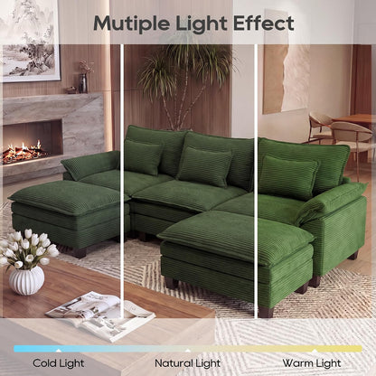 URRED Oversized Modular Sectional Sofa，Solid Green：122" U Shaped | Modern Comfy Cloud Couch with Movable Ottoman and Pillow, Deep Seat Couches for Living Room, Bedroom or Apartment