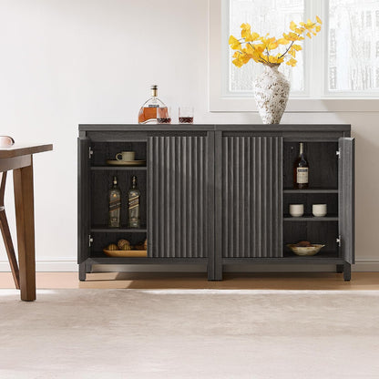 SICOTAS Sideboard Buffet Cabinet with Storage, Fluted Credenza Console Cabinet with Adjustable Shelves, Modern Coffee Bar Storage Cabinet for Kitchen, Living Room, Entryway, Black Oak, 3 PCS