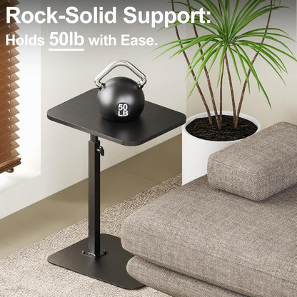 HzTinT Side Table Sofa Tray for Couch Heavy Metal Base Swivel/Adjustable Height, Sofa Bed Bathroom Study TV Tray C Shaped End Table Food Snack Trays for Eating