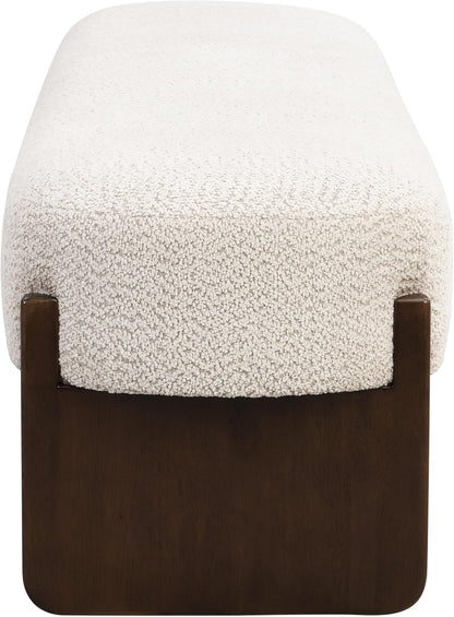 Virubi Elegant Upholstered Loop Yarn Ottoman, Beige End of Bed Entryway Benches, Corner Dining Bench Shoe Stool for Indoor Bedroom Living Dining Room (Beige)