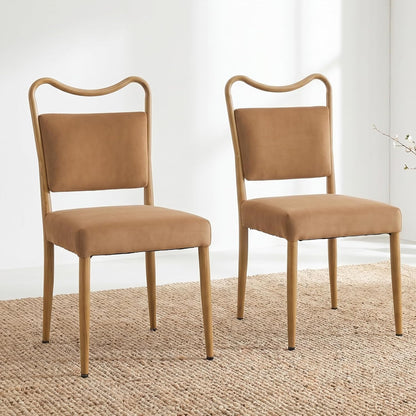 Velvet Dining Chairs Set of 2, Mid-Century Modern, Brown | Wood Grain Metal Frame, Soft Velvet Upholstery, Curved Backrest, 4.5-Inch Padded Seat, 350 LBS Weight Capacity
