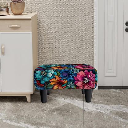 Flower Small Foot Stool Ottoman, Vintage Floral Linen Footrest for Couch | Soft Padded Cushion, Sturdy 4-Leg Frame, Non-Slip Feet, Compact 15" Size, Easy Assembly, Versatile Use