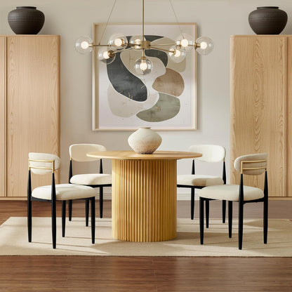 Morden Fort White Set of 2 Armless Upholstered Chenille Dining Chairs with Black Metal Legs and Gold Accent Back