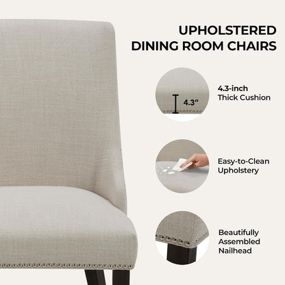 CHITA Farmhouse Dining Chairs with Nailhead Trim, Set of 2, Linen | Fabric High Back Dining Chairs, Upholstered Chairs with Sturdy Wood Frame for Dining Room