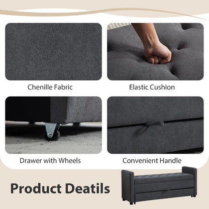 Chifee & Vingol 58.27" W Ottoman Bench with Double Storage Space, Upholstered End of Bed Storage Bench Entryway Shoe Benches,Gray