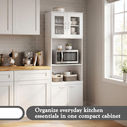 Kings Brand Furniture - Danbury Tall Kitchen Pantry, Microwave Storage Cabinet, White