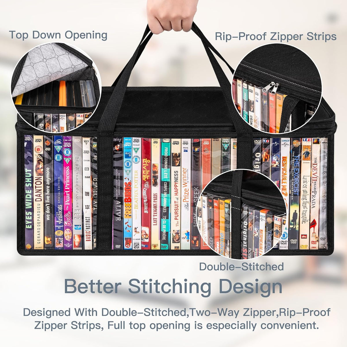 Criusia 6 Pack DVD Storage Bags, Clear PVC Media Organizer with Zipper and Handles, Stackable Holder Case for CDs, Blu-ray, Video Games, Albums, Movie Cases