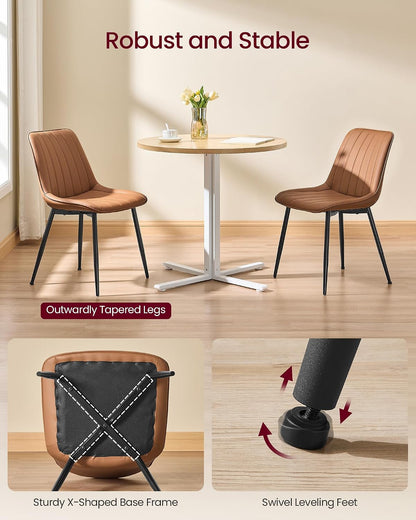 VASAGLE Dining Chairs Set of 2, Upholstered Kitchen Chairs, Synthetic Leather, Max. Load 264 lb, Steel Legs, Curved Backrest, for Dining Room, Caramel Brown and Ink Black ULDC090KN03
