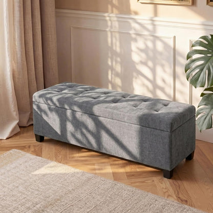 Asense Storage Ottoman Bench,42 inch Upholstered End of Bed Bench,Safety Hinge Storage Bench for Living Room,Bedroom,Entryway (42" Cotton-Linen Grey)