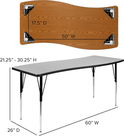 Flash Furniture Emmy 2 Piece 86" Oval Wave Flexible Grey Thermal Laminate Activity Table Set - Standard Height Adjustable Legs | Height Adjustable, Flexible, Durable Construction, Commercial Use