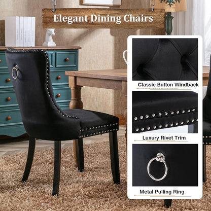 7-Piece Extendable Dining Table Set for 6, 63-78 Inch Rustic Brown Kitchen Table Set with 6 Black Tufted Chairs Farmhouse Wood Expandable Dining Room Table Set 6 for Kitchen Dining