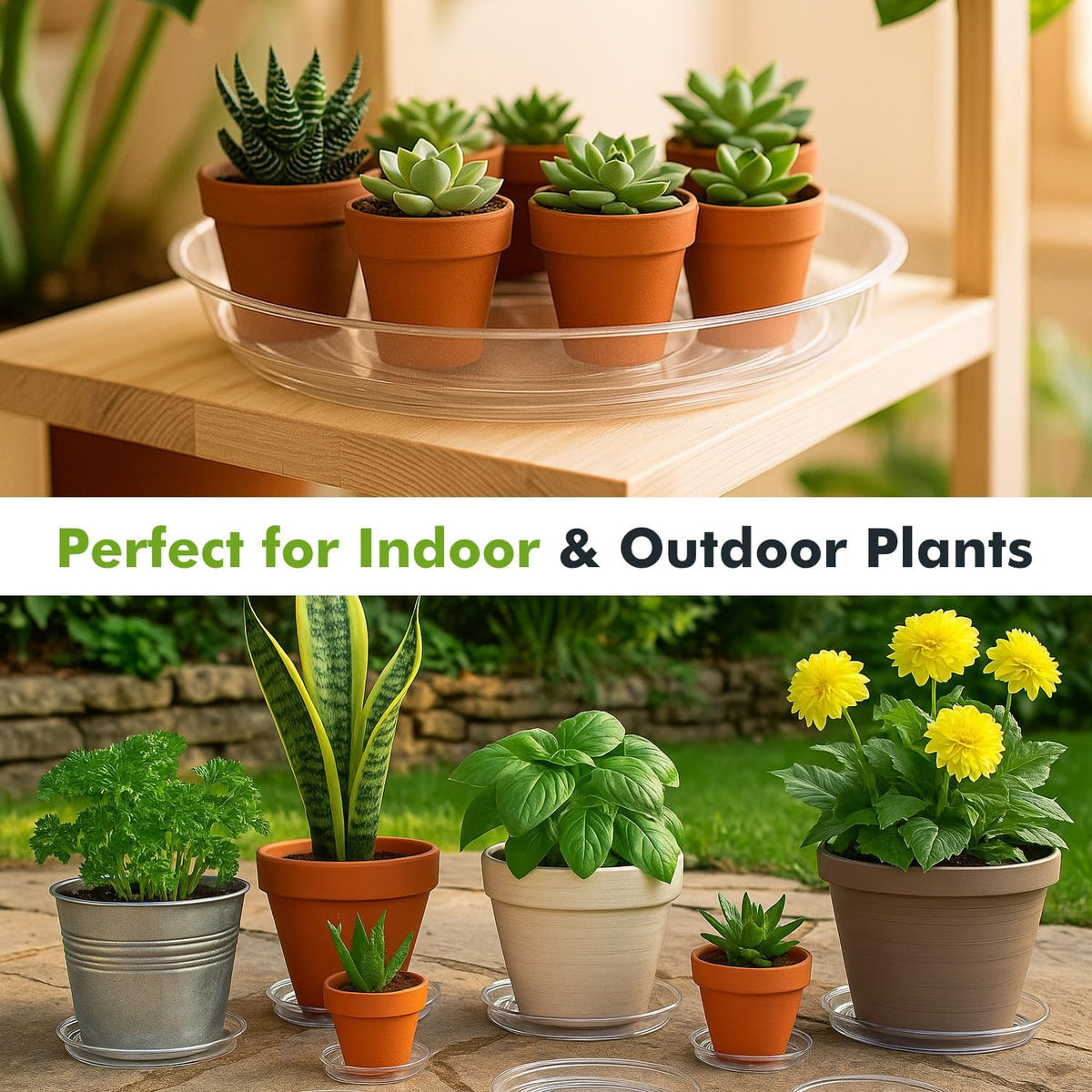 20 Packs 10" Large Clear Plant Saucers for Indoor Outdoor Use Heavy Duty Plastic Plant Trays for Planter Bulk Flower Pot Drip Trays to Catch Water, 4 to 20 Inch, Round Transparent