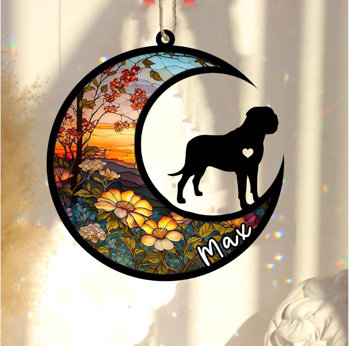 Personalized Dog Memorial, Custom Name English Mastiff Dog Christmas Ornament with Name, Custom Breeds, Pet Loss Light Catcher, Gifts for Lovers Loss of Pet Sympathy on Mothers Day Christmas