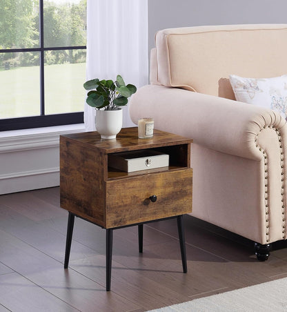 VECELO Modern Wood Night Stand,Square End Table Side Table with Drawer and Storage Space for Bedroom and Living Room