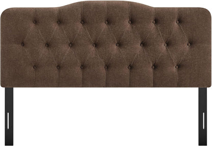 Modway Annabel Premium Linen Blend Queen Headboard in Cocoa - Soft Fabric Headboard Only with Diamond Button Tufting and 7 Height-Adjustable Positions