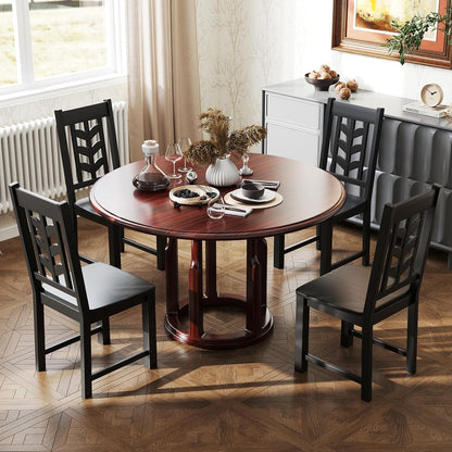 Giantex Wooden Dining Chairs Set of 2, Kitchen Chairs w/Rubber Wood Frame & Leaf-Shaped High Back, Max Load 400 LBS, Farmhouse Armless Dinette Side Chairs for Living Dining Room Restaurant, Black