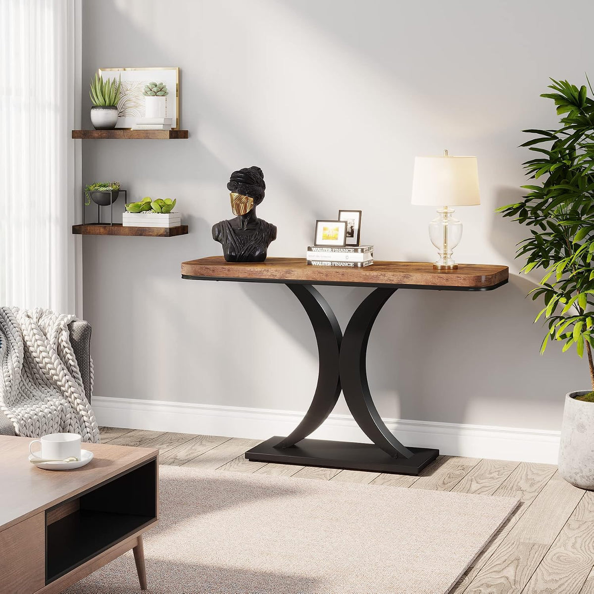 LITTLE TREE Industrial Entryway Console Table, Compact Foyer Hallway Accent Table for Small Space