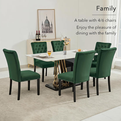 adochr Velvet Dining Chairs Set of 2, Parsons Kitchen Chair, Green | Wooden Legs & Nailed Trim, Upholstered Dining Room Chairs 350 LBS Capacity
