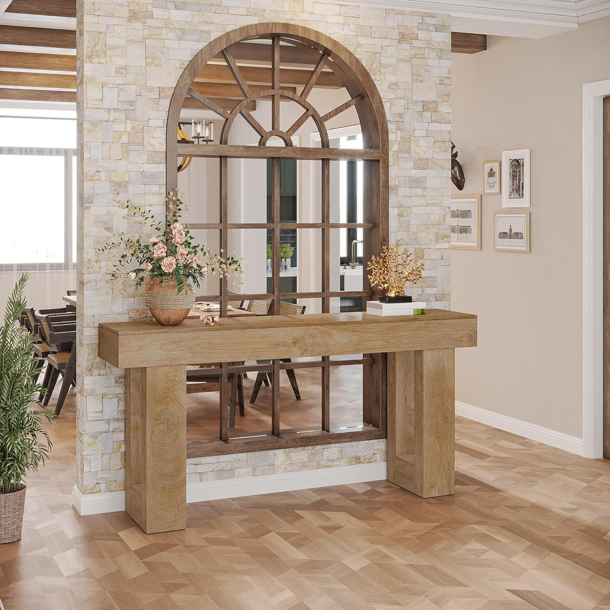Tribesigns Farmhouse Console Table, 63-Inch Long Narrow Sofa Table Behind The Couch, Wooden Rectangular Entryway Table for Entrance, Hallway, Living Room (Natural)