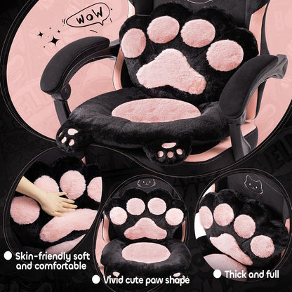 Pink Gaming Chair Cute with Cat Ears Paw Lumbar and Cushion,Ergonomic Computer Chair with Footrest,Reclining PC Game Chair for Girl Computer Chair 300lbs for Adult