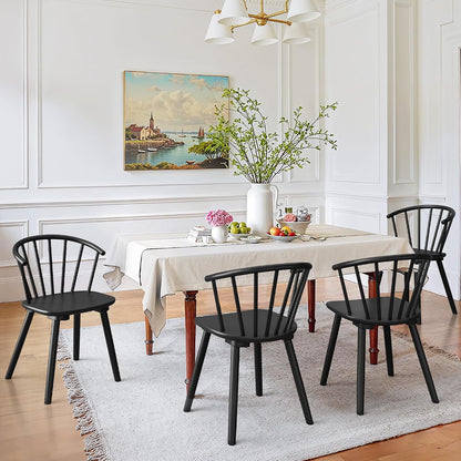 LUE BONA Black Dining Chairs Set of 4, Farmhouse Wood Dining Chairs with Semicircular Backrest, Spindle Dining Chair for Kitchen and Dining Room, 18 Inch