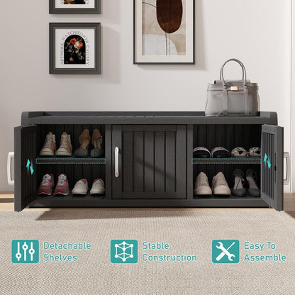 Outdoor Shoe Bench, Waterproof UV-Resistant Indoor Resin Shoe Cabinet, Entryway Shoe Storage with 3 Doors, Living Room, Bedroom, Black (3 Door)