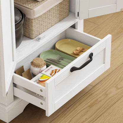 HOMCOM 71" Tall Kitchen Pantry Storage Cabinet Barn Doors Drawer White | Farmhouse, Adjustable Shelves, Freestanding Food Pantry Cabinet, for Kitchen, Dining Room