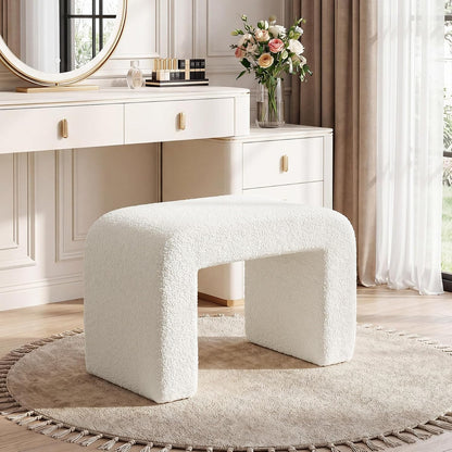 Tribesigns Vanity Stool Chair, Large Foot Stool Ottoman, Modern Foot Rest for Couch, Shoe Bench for Entryway, End of Bed Bench for Bedroom, Extra Seating for Living Room, Fully Assembly, White