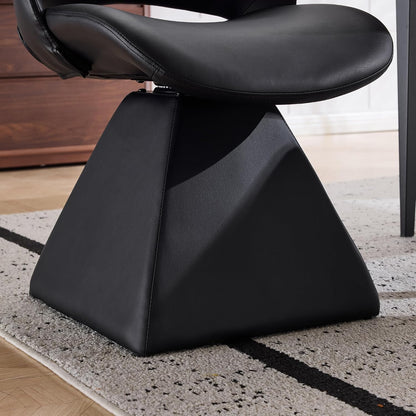 Henf Modern Upholstered Swivel Dining Chairs,Faux Leather Vanity Chair with Wave Shaped High Back, 360 Degree Rotating Mid Century Armless Side Chairs with Metal Base for Dining Room,Desk,Black
