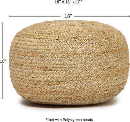 · REDEARTH · Jute Circular Low Pouf Ottoman - Boho Foot Stool - Natural | Jute, 18"x18"x10"; Braided Jute Pouf, Accent Sitting Doubles as Foot Rest; Great for Living Room, Patio, Outdoor, Bedroom