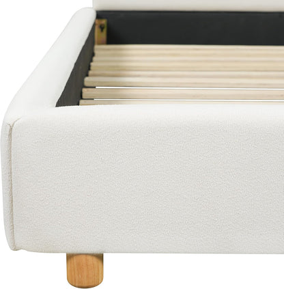 Merax Queen Size Boucle Upholstered Platform Bed Frame with Headboard,Modern Soft Fabric for Bedroom with Wood Slats Support for Bedroom