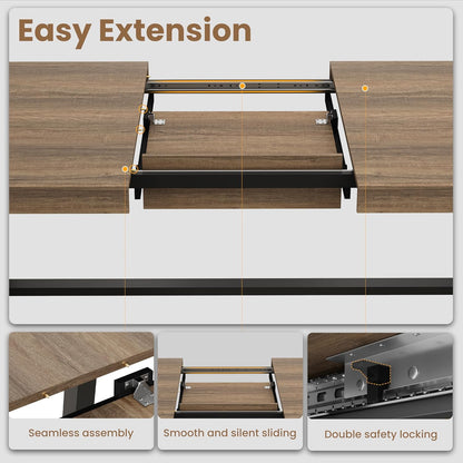 GarveeHome 63-83" Extendable Dining Table, Industrial Rectangular Dining Room Table for 6-8 People, Expandable Kitchen Table with Heavy Duty Metal Frame for Dining Room, Kitchen & Parties, Rustic Pear
