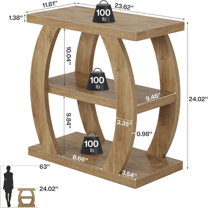 Tribesigns End Table for Living Room, 3-Tier Narrow Side Table with Storage, Farmhouse Wooden Beside Table with Geometric Frame, Tall Nightstand for Bedroom, Small Spaces, Natural Oak