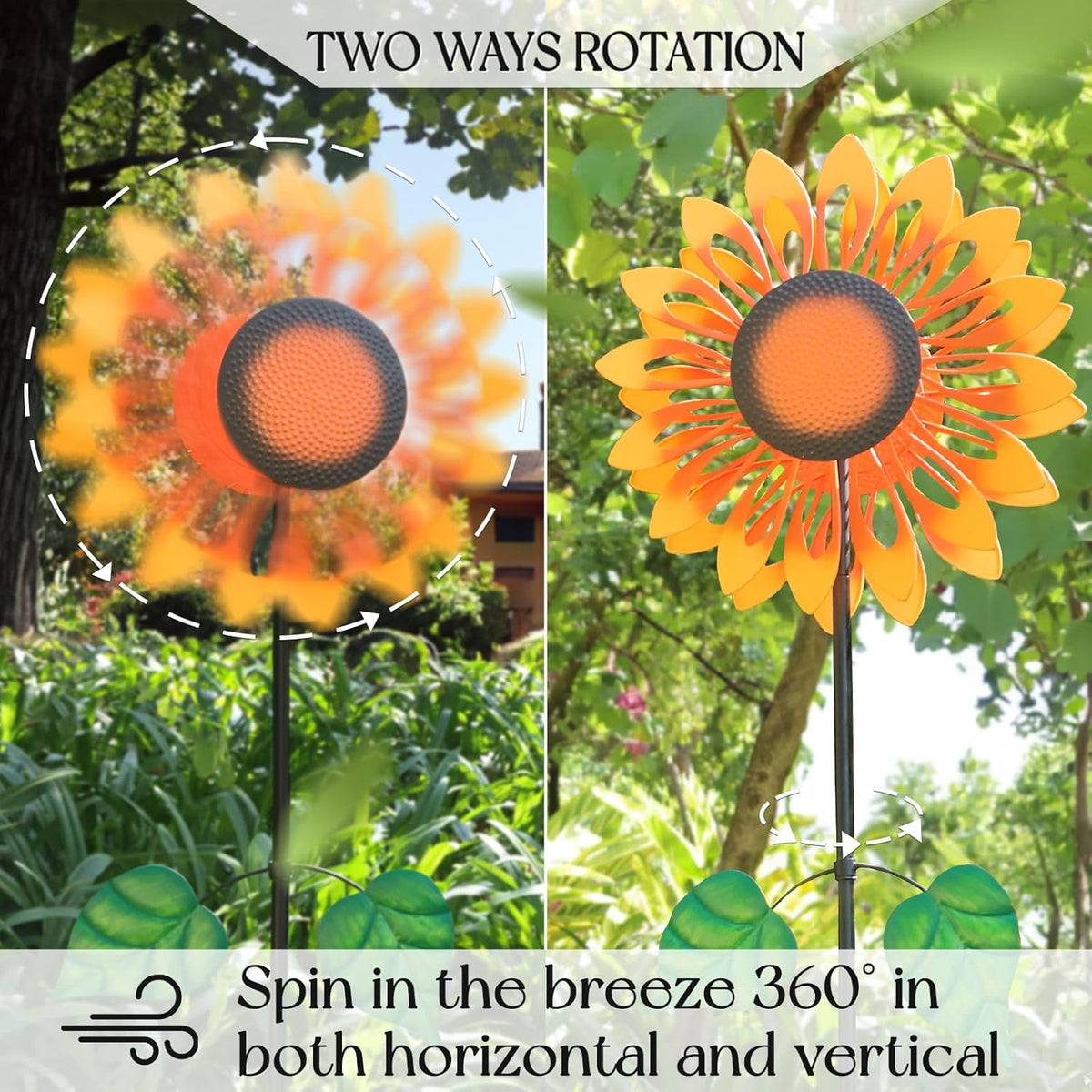 Wind Spinners for Yard and Garden Large, Wind Spinner Outdoor Metal Large, 84 Inch Wind Sculptures Birthday Gifts for Women(Double Sided Sunflower)