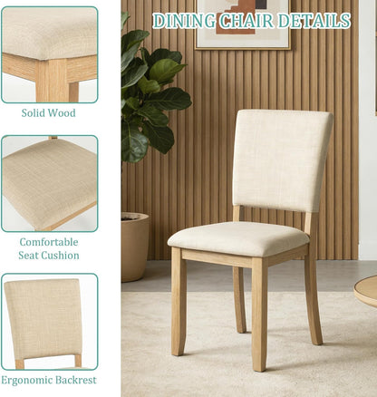 leovanni Round Dining Table Set for 4, Kitchen Table with 4 Upholstered Chairs, 5-Piece Wood Dining Table and Chairs Set for Kitchen, Patent Pending