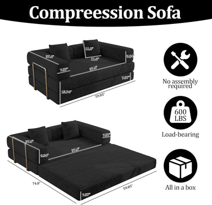 BSHOMGI Convertible Futon Sofa Bed, Couch for Living Room,Modular Futon Couch with Fixed-Shape Frame Corduroy Loveseat Sleeper Sofas with Pull-Out Couches for Small Space Apartment