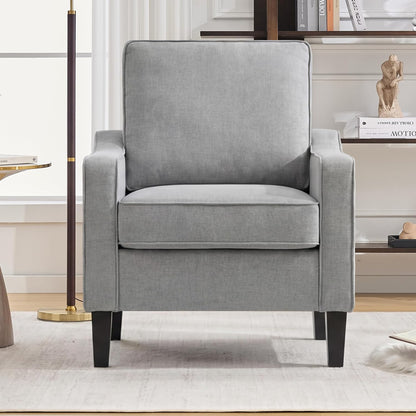 Mangodan Comfy Accent Chair for Living Room, Mid Century Modern Reading Chair for Bedroom, Office and Waiting Room, Upholstered Armchair Single Sofa Chair with Reinforced Legs(Light Grey, Set of 1)