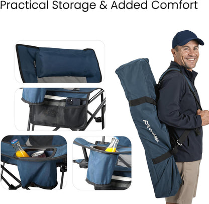 Portable Reclining Camping/Lounge Chair for Outdoor (1, Blue) | Soft Cushion, 4-Position Backrest, Removable Footrest, Cup Holder & Versatile Carry Bag