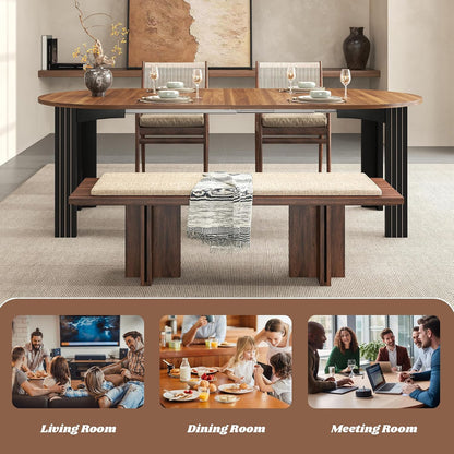 Epecoya Round Extendable Dining Table for 4-8 People, 43"-78" Wooden Oval Dining Room Table with Leaf Extension, Farmhouse Expandable Kitchen Table for Apartment, Living Room, Walnut Black