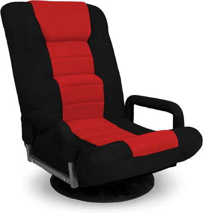 Best Choice Products Swivel Gaming Chair 360 Degree Multipurpose Floor Chair Rocker for TV, Reading, Playing Video Games w/Lumbar Support, Armrest Handles, Adjustable Foldable Backrest - Black/Red