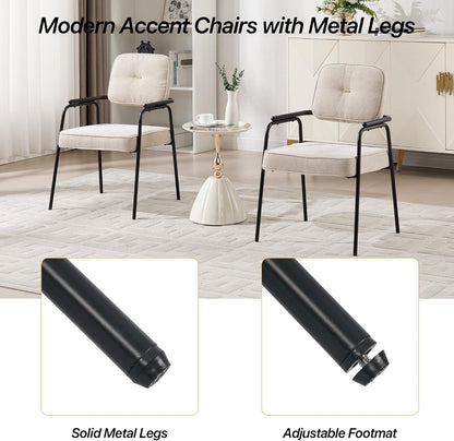HENGJIANYI Accent Chair Dining Chair Set of 2, Chenille Upholstered Armchair Reading Side Chair, Comfy Living Room Chair with Black Metal Legs for Bedroom Waiting Room, Beige