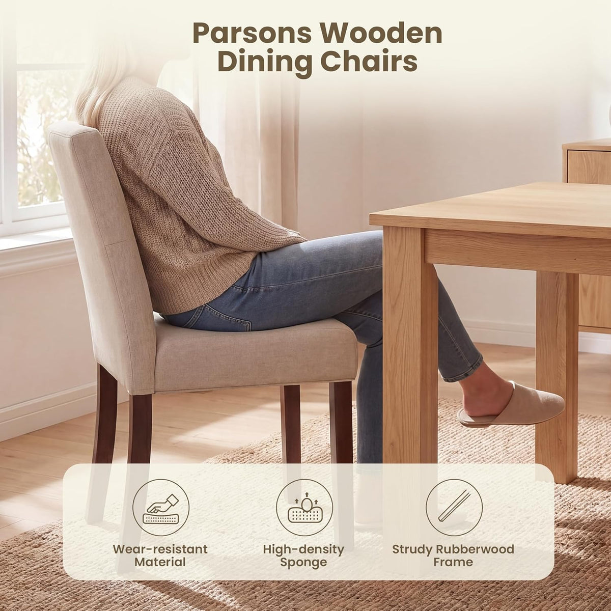 Upholstered Dining Chairs Set of 6 - Modern Parsons Kitchen & Dining Room Chair with Diamond Tufted Back, Solid Wooden Legs for Apartment, Café, Vanity
