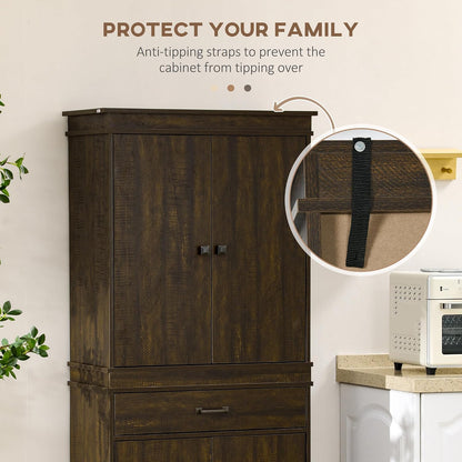HOMCOM 72" Farmhouse Kitchen Pantry, 4-Door Rustic Storage Cabinet with Drawer and 3 Shelves, Walnut