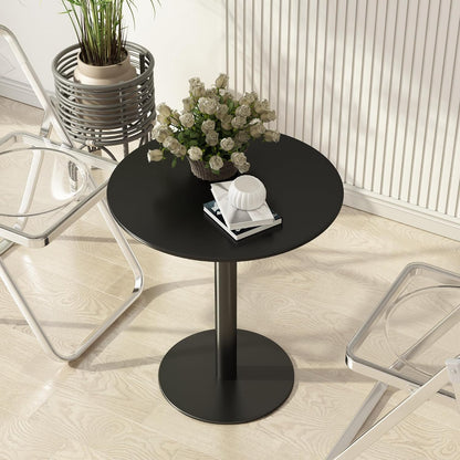 Round Dining Table 24" Circle Tulip Table with Metal Thickened Tabletop & Sturdy Metal Pedestal Mid Century Modern Leisure Bistro Kitchen Tables 2 People Small Places Living Room Cafe,Black
