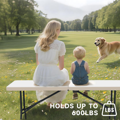 6 Foot Folding Table with Black Table Cloth - Heavy Duty 600LBS Capacity, Foldable Design with Safety Lock - Portable Folding Tables for Camping, Party, Indoor & Outdoor Use, 2 Pack